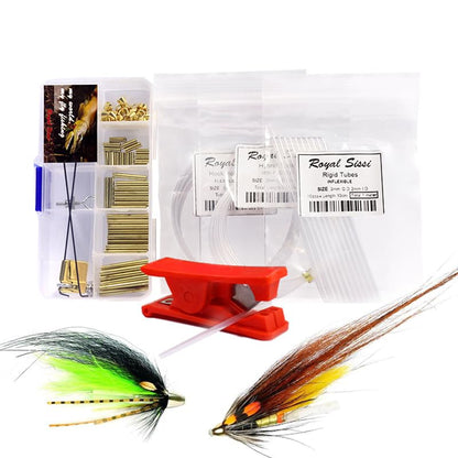 Tube Fly Tying Kit 80PCS Combo Fly Tubing Tools Set Fly Tube Adapter & Cutter with Brass Tube Cone Beads Fly Tying Materials
