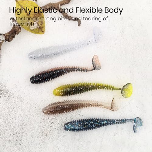 Pristis SwingShad, 35 pcs 3'' Paddle Tail Swimbaits, Soft Plastic Fishing Lures for Bass Crappie Smallmouth, Durable Swim Baits Sinking Swimmer Kit for Saltwater Freshwater Texas Carolina Fitness Rig - color: White Crappie