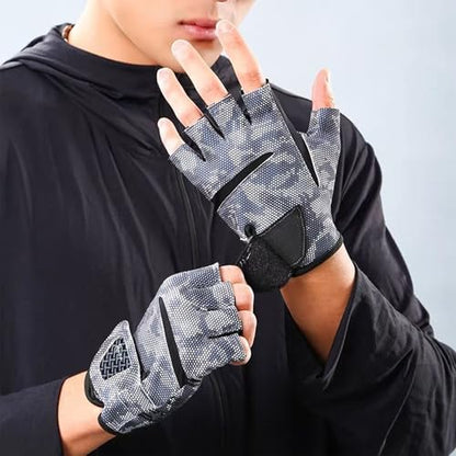 Camo Fishing Gloves Men Women UV-Protection, Anti-Slip Wear-Resistant Elastic Quick-Drying Breathable Sunblock Gloves 3-Finger-Open Lightweight for Boating, Kayaking, Hunting - size: Medium