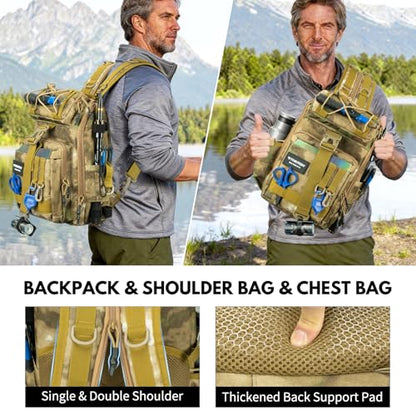 THKFISH Telescoping Fishing Rod and Reel Combo with Backpack, Carbon Fiber Travel Fishing Pole Spinning Reel Kit with Fishing Lures, Fishing Tools Kit for Men - color: Khaki Backpack With Fishing net, size: 39IN