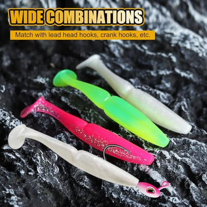 4.13'' Soft Fishing Lure, Flexible Paddle Tail Swim Baits for Bass Catfish Trout Walleye Crappie Lures Kit Fishing Baits - color: Pink