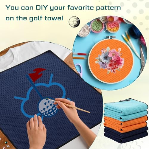 Batiyeer 12 Pcs Golf Towel Bulk for Golf Bags Microfiber Fabric Towel with Clip Waffle Pattern, Fitness, Camping, Hiking, Yoga - color: Orange, Sky Blue, Navy Blue