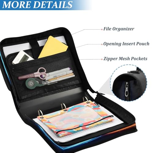 Soccer Ball Black Zipper Binder Bag 3 Ring with Shoulder Strap Zippered Binder Fits 13 Inch Laptop File Folder Document Organizer for College Office Supplies - color: Soccer Ball Black