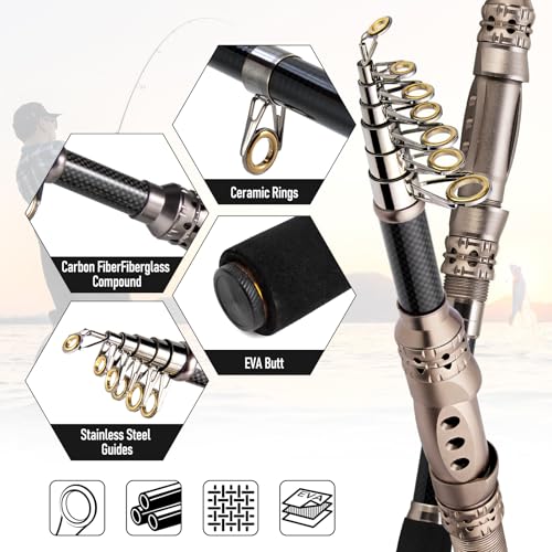 Dr.Fish Fishing Rod and Reel Combos 125-Pieces Telescopic Spinning Pole Reel Gear Equipment Set with Tackle Bag for Adult Collapsible Travel Complete Fishing Set Men Starter Freshwater Saltwater - color: 7.9ft Rod, 3000 Reel, Camo Bag+Full Kit