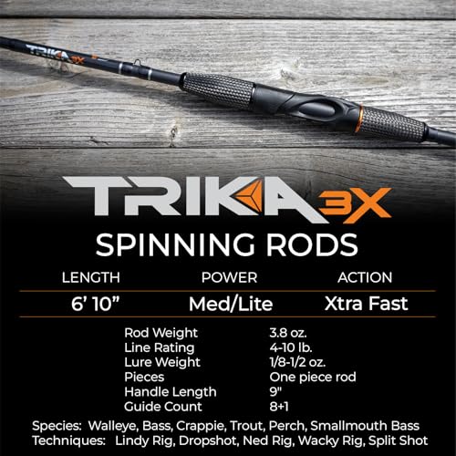 TRIKA 3X Carbon Rod Carbon Weave Rod for Extra Sensitive Vibration | Longer Casting | Lightweight Freshwater Fishing Pole - style: Spinning 6'10" Medium Lite/Xtra Fast 1pc.