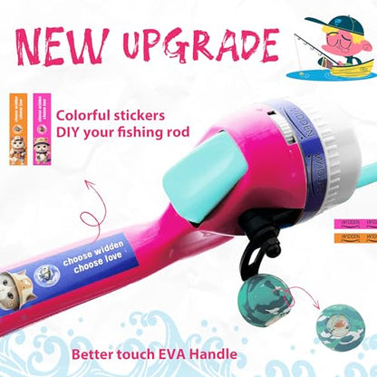 Kids Fishing Pole, Telescopic Fishing Rod, Toddler Collapsible Fishing Rod and Reel Combo with Tackle Box, Fishing Line, Bobber, and Soft Lures for Boy, Girl, Youth, Beginner, Over 4 Years Old - color: Bubblegum Pink & Mint Blue