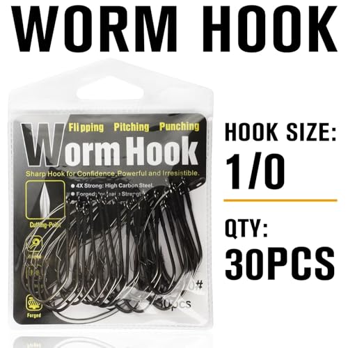 Dovesun Weedless Worm Hooks, Straight Shank Wacky Rig Hooks, 30 Pack | 4X Strong High-Carbon Steel, Texas Rig Hooks, Baitholder Nylon Wire Wrap or Wire Weed Guard, Sizes 1/0-3/0, Bass Fishing - size: 1/0 * 30PCS, style: Professional "V" Weedless Hook