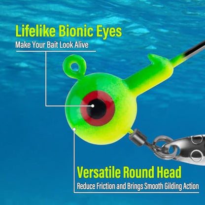 Dr.Fish 10 Pack Underspin Jigs Heads Freshwater Fishing Jig Spinner Stand up Swimbait Bass Walleye Fishing Hooks Willow Blade Round Bottom - color: Glow White, size: 1/16oz
