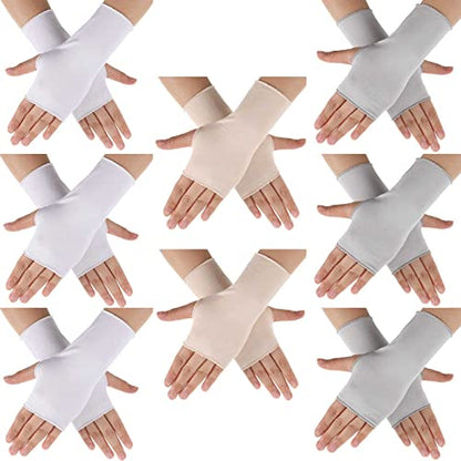 Geyoga 8 Pairs Sun Protection UV Gloves for Women Fingerless Hand UV Protection Glove for Gel Manicures Summer Driving Biking - color: White, Gray, Skin