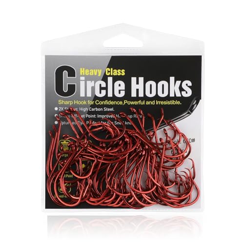 Dovesun Circle Hooks for Catfish 2X Strong 100PCS Catfish Hooks Octopus Circle Hooks Saltwater and Freshwater Black & Red Size 1/0-8/0 - color: Red, size: 7/0*50PCS