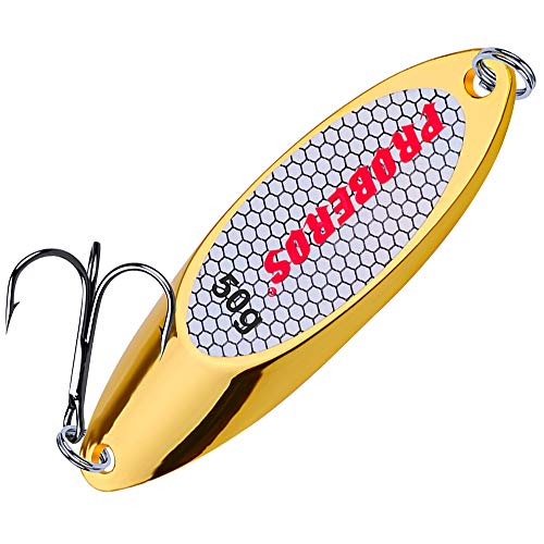 PROBEROS Fishing Spoons Lures Bass Baits Jigging Bait Tackle with Treble Hooks Hard Metal Spoon Fishing Lure Weight Pick 10 Pcs/Pack Silver Gold - color: 10PCS Gold, size: 50G-1.76oz