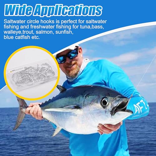 SILANON Circle Hooks Saltwater, 35pcs Stainless Steel Fishing Hooks Wide Gap Tuna Hooks Big Game Short Shank for Bass Catfish Bluegill - size: 6/0-35pcs