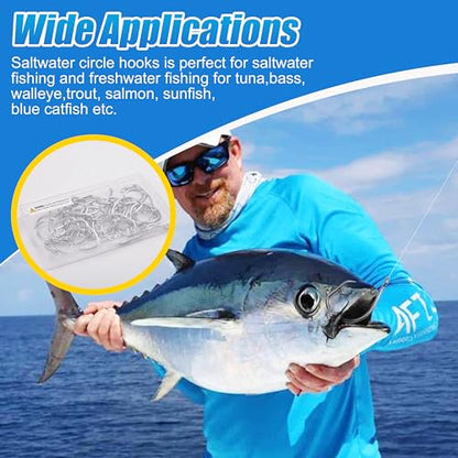 SILANON Circle Hooks Saltwater, 35pcs Stainless Steel Fishing Hooks Wide Gap Tuna Hooks Big Game Short Shank for Bass Catfish Bluegill - size: 6/0-35pcs