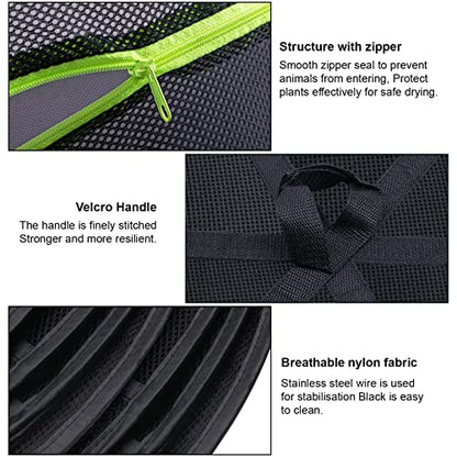 Coopache 4 Layer Herb Drying Rack Hanging Mesh Plant Dry Net Basket for Herbs Plants Flower Vegetables Spices Fish Food with Green Zippers