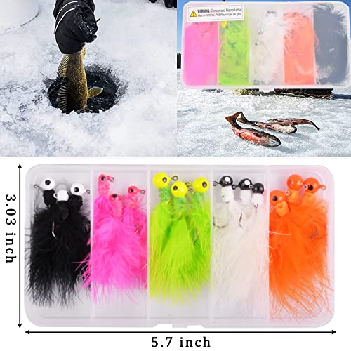 Fishing Jig Heads Crappie Jigs, 25pcs Marabou Jigs Lures Round Ball Head Jig Hooks Hair Jig Feather Fishing Lures for Bass Sunfish Trout Walleye Panfish 1/8oz 1/16oz 1/32oz - size: 3 Sizes Mixed-25pcs