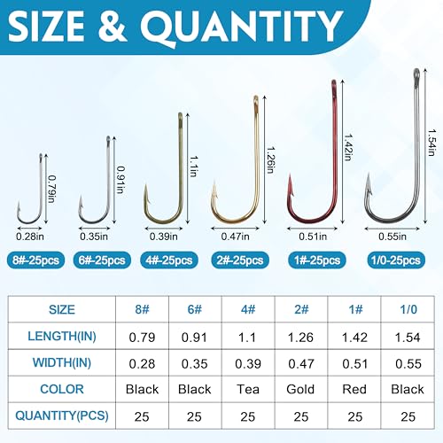 Crappie Panfish Fishing Hooks Aberdeen Hook Kit, 150pcs Fishing Hooks Long Shank Light Wire Crappie Hooks High Carbon Steel Live Bait Fishing Hook Freshwater Panfish Bass Catfish Trout Small Size