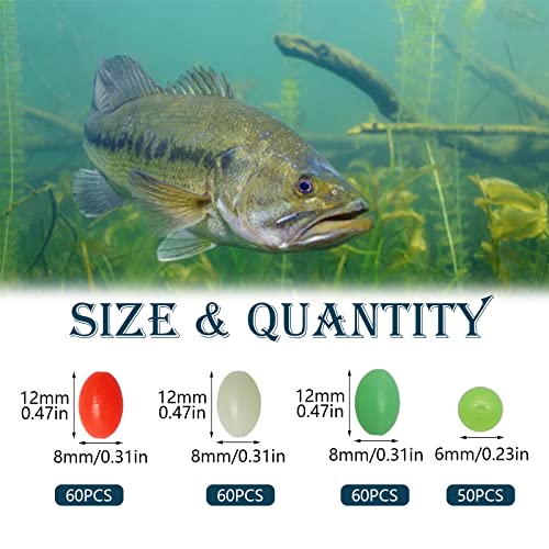 Dovesun Soft Rubber Fishing Beads Fishing Bait Eggs Accessories 7 Colors with Tackle-Box 0.23in(600pcs), 0.31in(250pcs), 0.39in(120pcs) - color: Oval-8*12mm-230pcs