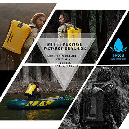IDRYBAG Waterproof Backpack for Men 20L/30L/40L, Floating Dry Bag Kayak, Dry Backpack Hiking - color: Yellow, size: 20L