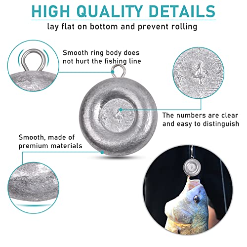 Disc Sinkers Fishing Weights, Flat Coin Sinkers Saltwater Surf Fishing Weights for Catfishing Drifting Trolling Bottom Saltwater Fishing Tackle 1oz 2oz 3oz 4oz 5oz 6oz 8oz - style: 4 Ounce, 5 Pack