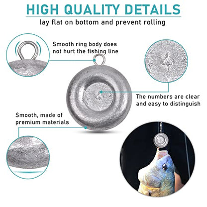 Disc Sinkers Fishing Weights, Flat Coin Sinkers Saltwater Surf Fishing Weights for Catfishing Drifting Trolling Bottom Saltwater Fishing Tackle 1oz 2oz 3oz 4oz 5oz 6oz 8oz - style: 4 Ounce, 5 Pack