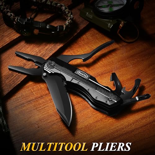 RoverTac Pocket Knife, 15-in-1 Multitool with Pliers, Bottle & Can Opener, 9 Screwdriver Bits, Locking Mechanism & Nylon Sheath - EDC Multi Tool for Camping, Hiking & DIY, Gift for Men & Dad - style: Multi-Knife Pliers
