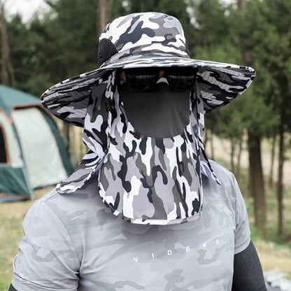 Sun Hat Unisex Face Coverage Shield Neck Flap Cap Garden Lawn Work Sports Hiking Fishing Hats - color: Camou Gray