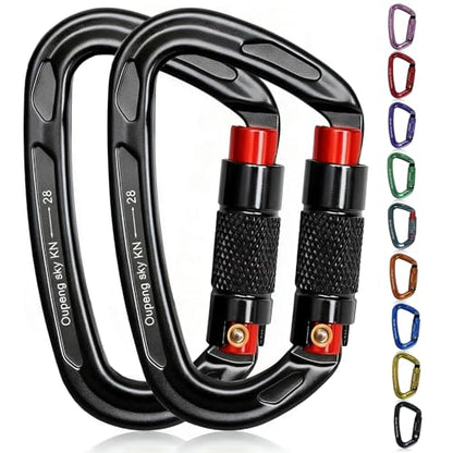 Oupeng sky Auto Locking Carabiner Clips - 28KN (6172lbs) Heavy Duty Caribeaners, Large Carabiner Clip for Keychains，Hammock，Camping, Gym, Hiking, Outdoor ，Dog Leash - color: 2 Black+Red