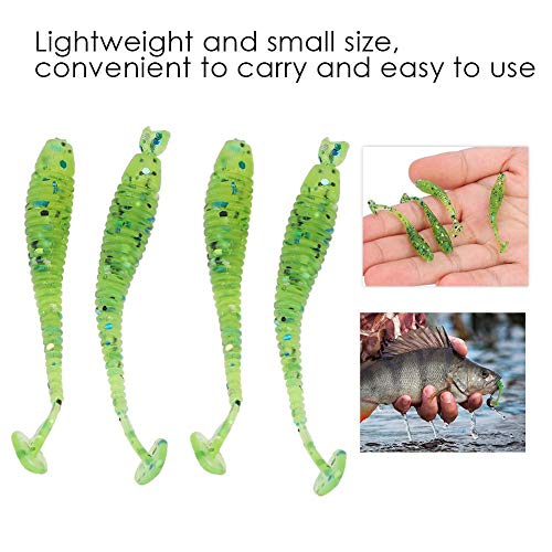 Tbest 50 Pcs 5cm Soft Fishing Lures, Plastic Fishing Bait T-Tail Grub Worm Baits Fish Tackle Accessory 9 Colors - color: Cyan