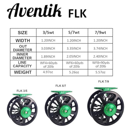 Aventik FLK II Fly Fishing Reel Aluminum Trout 3/5, 5/7, 7/9wt Large Arbor Freshwater Fly Reel - size: 3/5wt, style: Black-without Line
