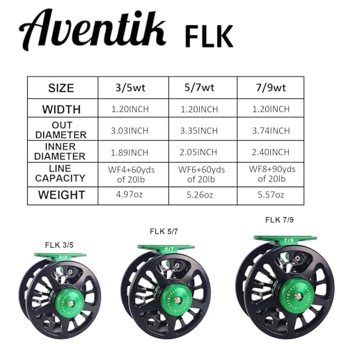 Aventik FLK II Fly Fishing Reel Aluminum Trout 3/5, 5/7, 7/9wt Large Arbor Freshwater Fly Reel with Line. - size: 3/5wt, style: Black-without Line