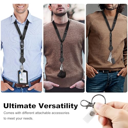 DELSWIN Heavy Duty Retractable Lanyard - 2 Pack Breakaway Lanyards for ID Badges Keys, Retractable Keychain with Upgraded Badge Reel, Lobster Clip, and Key Ring, 10 oz Retraction - color: Black - 2-pack Lanyard