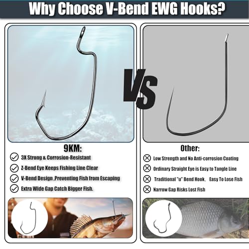9KM DWLIFE EWG Worm Fishing Hooks - 100PCS Texas Rig Hooks for Bass Fishing, Worm Hook with Extra Wide Gap,Fishing Hooks for Freshwater/Saltwater - size: 4#-100PCS