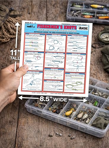 Fishing Knot Tying Chart Set - Waterproof Quick Reference Guide | Waterproof Guide to 54 Essential Fishing Knots, Double-Sided, Easy to Read, Perfect for Beginners, Great Fishing Gift
