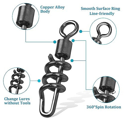 AGOOL Fishing Swivels Snaps Barrel Swivels Corkscrew Snaps Swivels Fishing Tackle Stainless Steel Saltwater Freshwater Fishing Leader Lure jigs Line Connector - size: 4# - 40pcs