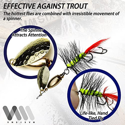 Trout Lures Fishing Spinnerbaits, Rooster Bait Tail Hard Metal Brass Spinner Baits Trout Fishing Lures for Bass Salmon Pike Freshwater Saltwater - color: A3-W35-12pcs-1/4oz