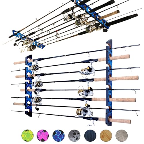 Rush Creek Creations Ceiling Rod Holder for 8 Fishing Poles - Garage Organization and Wall Storage for Reels, Gear, and Accessories - Horizontal Rack - color: Blue, style: 1 Pack
