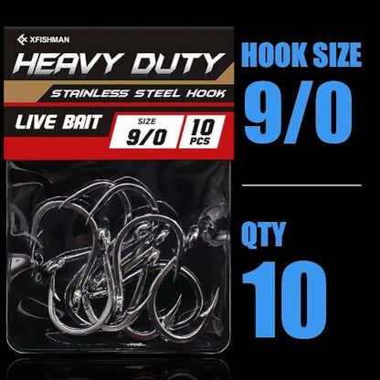 3X-Strong-Octopus-Hooks-Saltwater-Fishing-Circle-Hooks- Stainless Big Game Size 1-13/0 - size: 9/0 Pack of 10