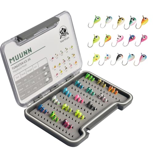 Tungsten Ice Fishing Jigs Kit - 15/21/45pcs Effective Glow Lures for Crappie, Panfish, Walleye - color: Colorful (45pcs)