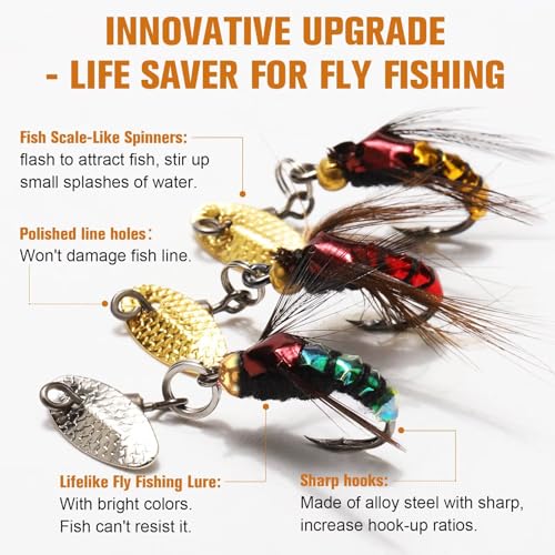 Dovesun Fly Fishing Lures Fly Fishing Flies Wet Fishing Flies Fishing Lures Fishing Spinner for Bass Sunfish Pike Trout 5PCS/10PCS - color: Fly-5pcs, size: Size8#