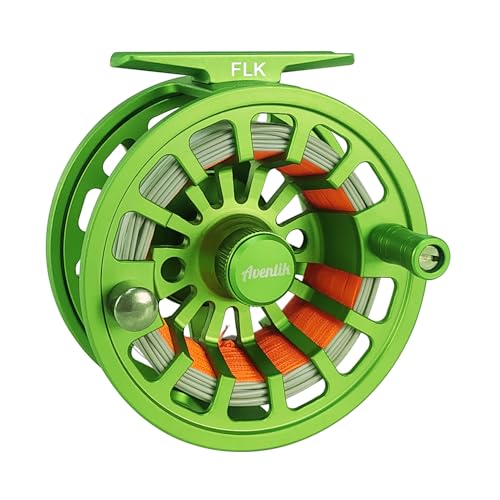Aventik FLK Fly Fishing Reel Aluminum Trout 3/5, 5/7, 7/9wt Large Arbor Freshwater Fly Reel - size: 5/7wt, style: Green-with Line