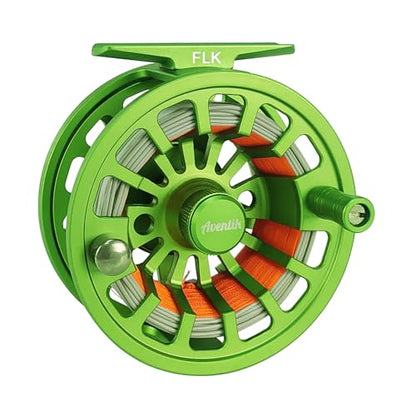 Aventik FLK Fly Fishing Reel Aluminum Trout 3/5, 5/7, 7/9wt Large Arbor Freshwater Fly Reel - size: 5/7wt, style: Green-with Line