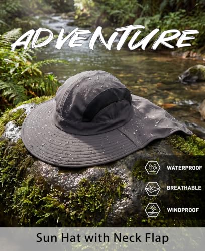 Home Prefer UPF 50+ Sun Hats for Men Women Wide Brim Fishing Hat with Neck Flap UV Protection Sunblock Safari Bucket Hat - color: Dark Grey