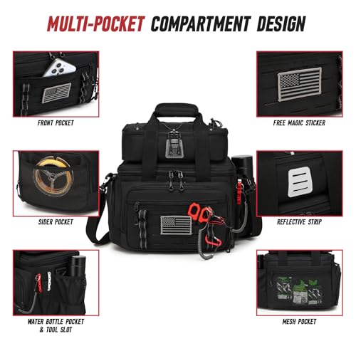Fishing Tackle Bag, Equipped With 4 Tackle Boxes and Detachable Reel Storage Pouch, Waterproof Fishing Gear Organizer, Adjustable Shoulder Strap Fishing Bags for Saltwater & Freshwater - color: Black-4 Tackle Boxes