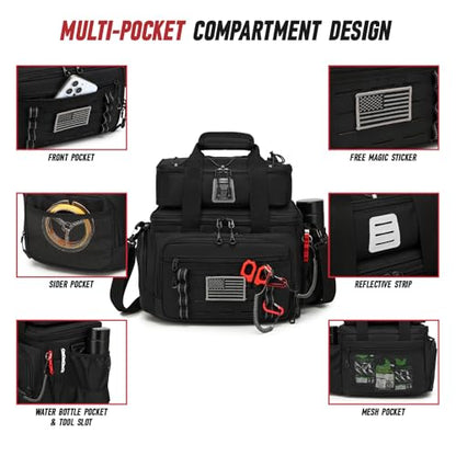 Fishing Tackle Bag, Equipped With 4 Tackle Boxes and Detachable Reel Storage Pouch, Waterproof Fishing Gear Organizer, Adjustable Shoulder Strap Fishing Bags for Saltwater & Freshwater - color: Black-4 Tackle Boxes