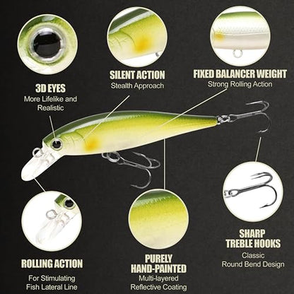 LUCKY CRAFT Pointer 78SP Fishing Lures, 3” Jerkbait Freshwater Bass & Trout Lures, Suspending 4ft–5ft Depth, Jerkbait with Walk-the-Dog Action, Precision Bass Fishing Gear and Accessories - color: 268 Pearl Ayu, size: PT65