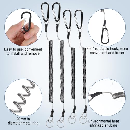 6 Pack Fishing Coiled Lanyard, Retractable Tool Lanyards for Hand Tools Keychain Pole Tether, Kayak Paddle Leash Fishing Rod Safety Steel Wire Lanyards Gear with Carabiner Clips for Pliers Boating
