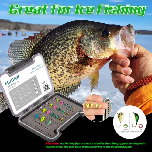 Tungsten Ice Fishing Jigs Kit - 15/21/45pcs Effective Glow Lures for Crappie, Panfish, Walleye - color: Colorful