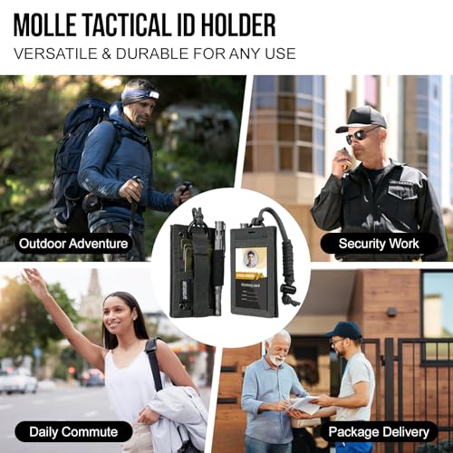 OneTigris Tactical ID Card Holder Hook & Loop Patch Badge Holder Neck Lanyard Key Ring and Credit Card Organizer (Shadow Gray-500D Codura) - color: Grey