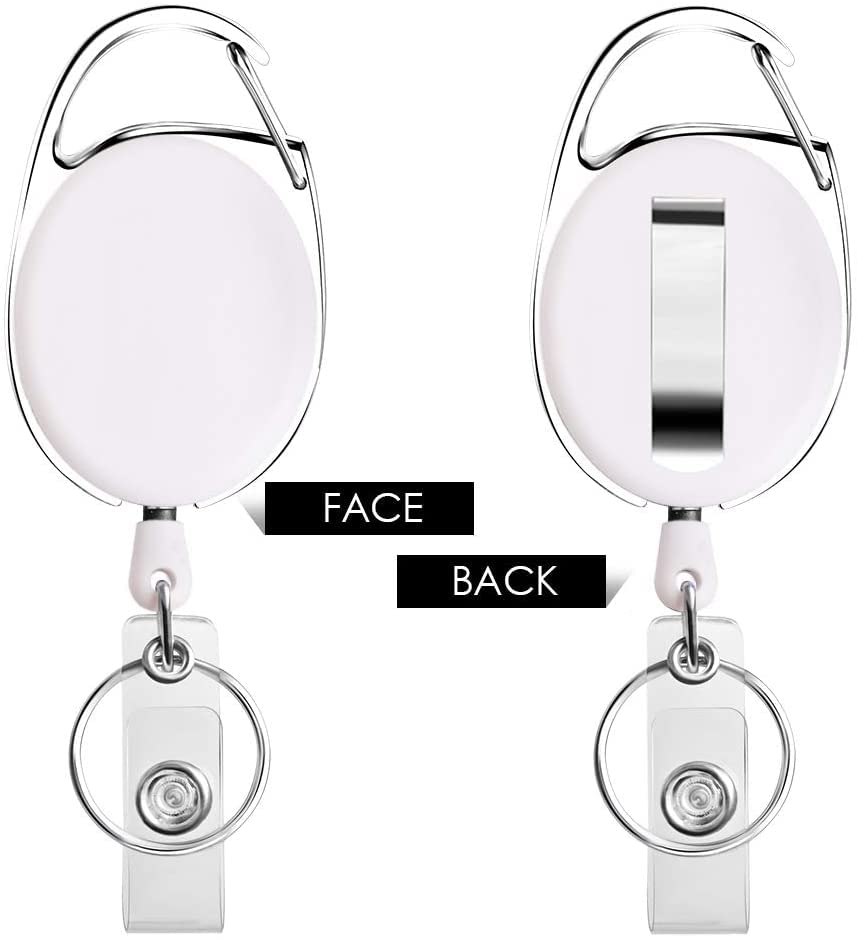 Retractable Badge Holder with Carabiner Reel Clip and Key Ring for ID Card Key Keychain Holders White 10 Pieces - style: White-10pcs