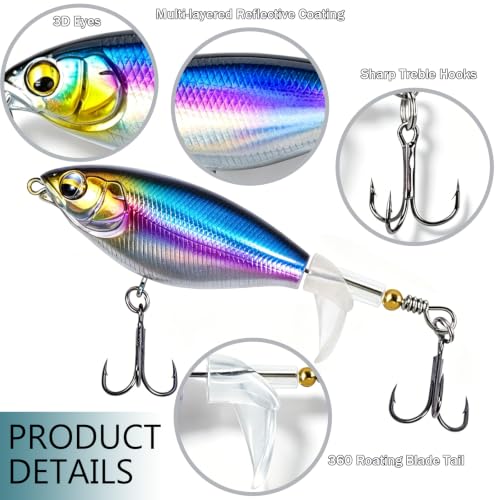 Kynzo Topwater Fishing Lures with Rotating Tail, Floating Bass Lures Hard Bait for Freshwater and Saltwater, Life-Like Surface Propeller Tail Spinner for Bass, Trout, Musky and Pike - color: A-10Pcs-lure